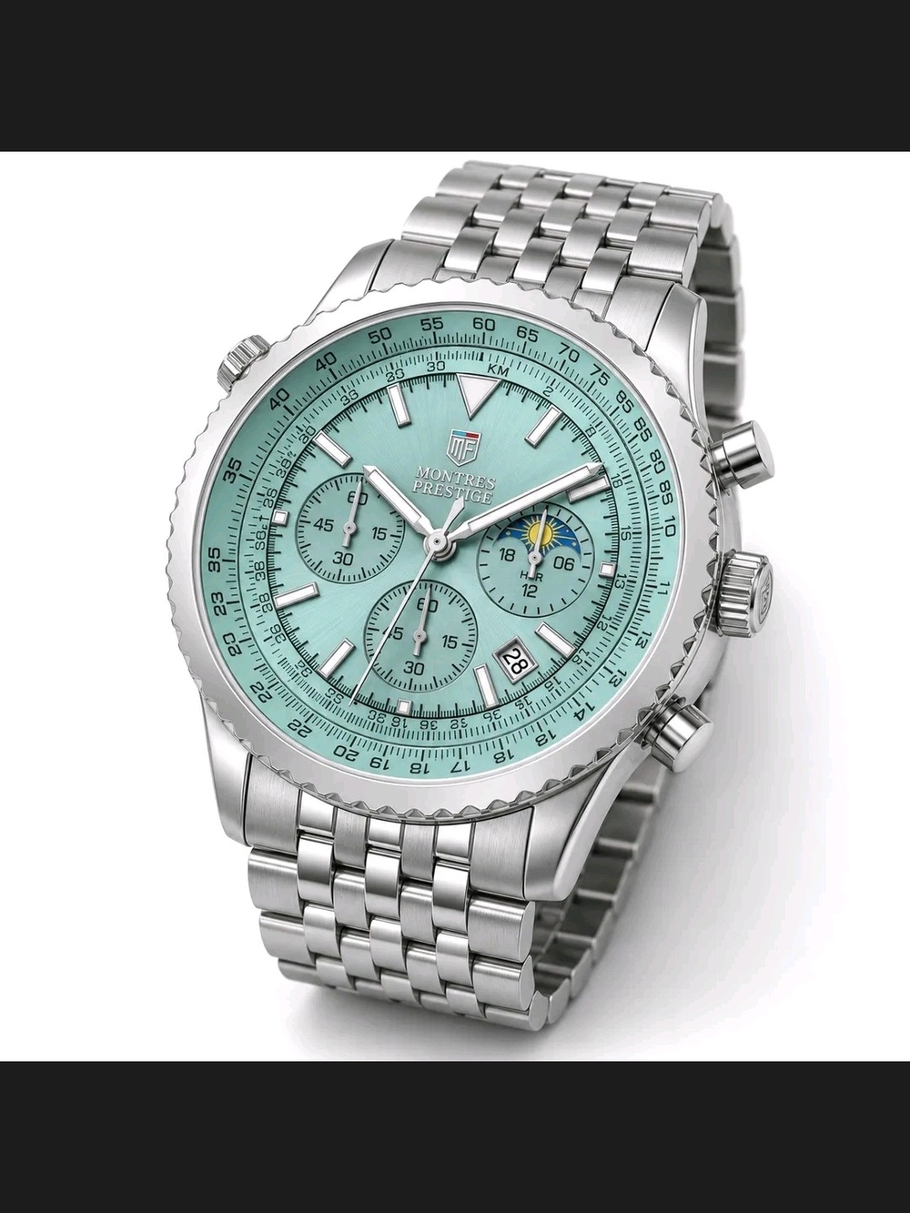 Montres Prestige Men's Chronograph Watch in Silver & Green New